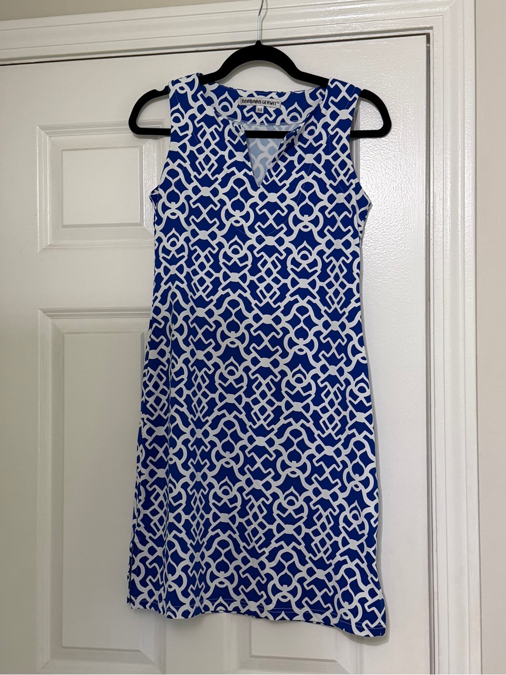 Sleeveless Geometric Blue & White Dress